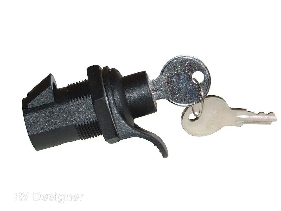 L532 – RV DESIGNER Lock Cylinder, For Baggage Compartment Doors Keyed Lock Push Button Action 1 Inch With 2 Keys Sing...